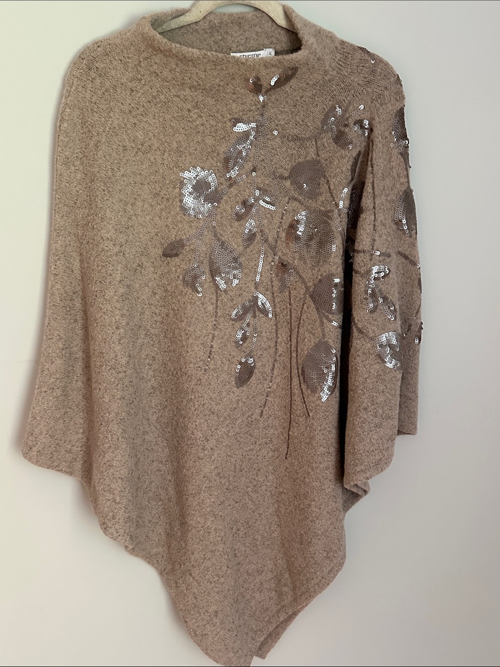 Chico's Taupe Sequin Knit Poncho